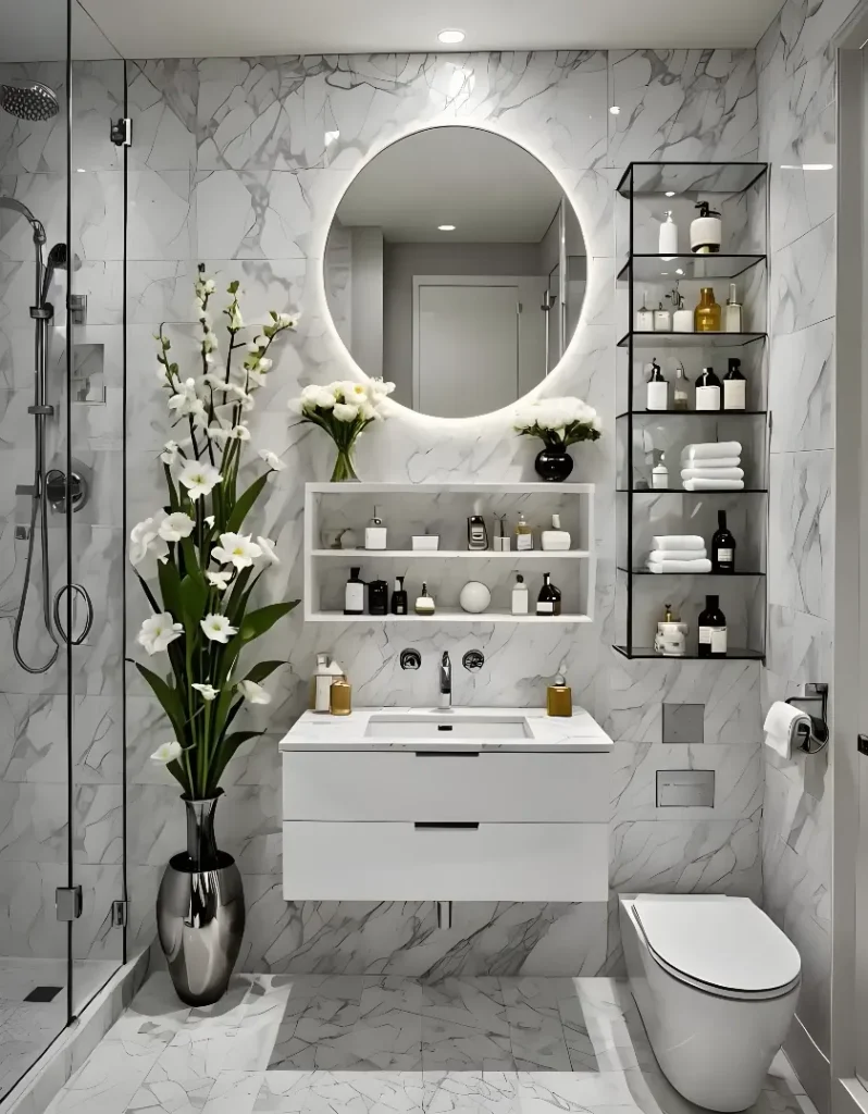 Modern bathroom with elegant decor.