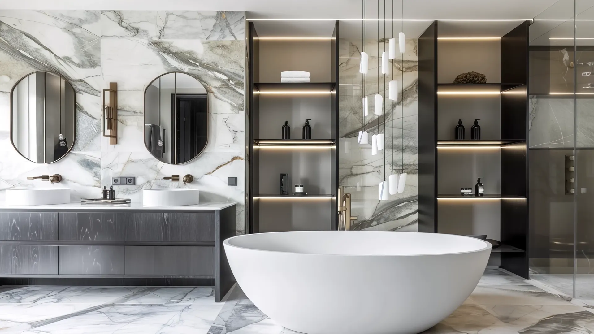 Modern bathroom with elegant vanity and cabinets